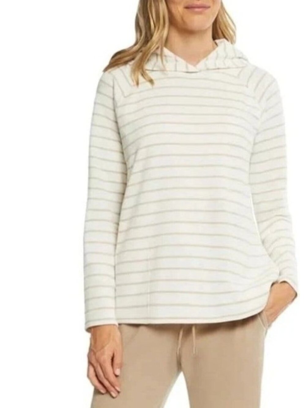 NWT Max & Mia Women's M Striped Hooded Long-Sleeve Waffle Sweatshirt  C0756